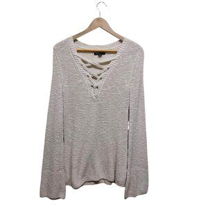 American Eagle Outfitters Neutral Nubby Knit Lace Front Long Sleeve Top Size XS
